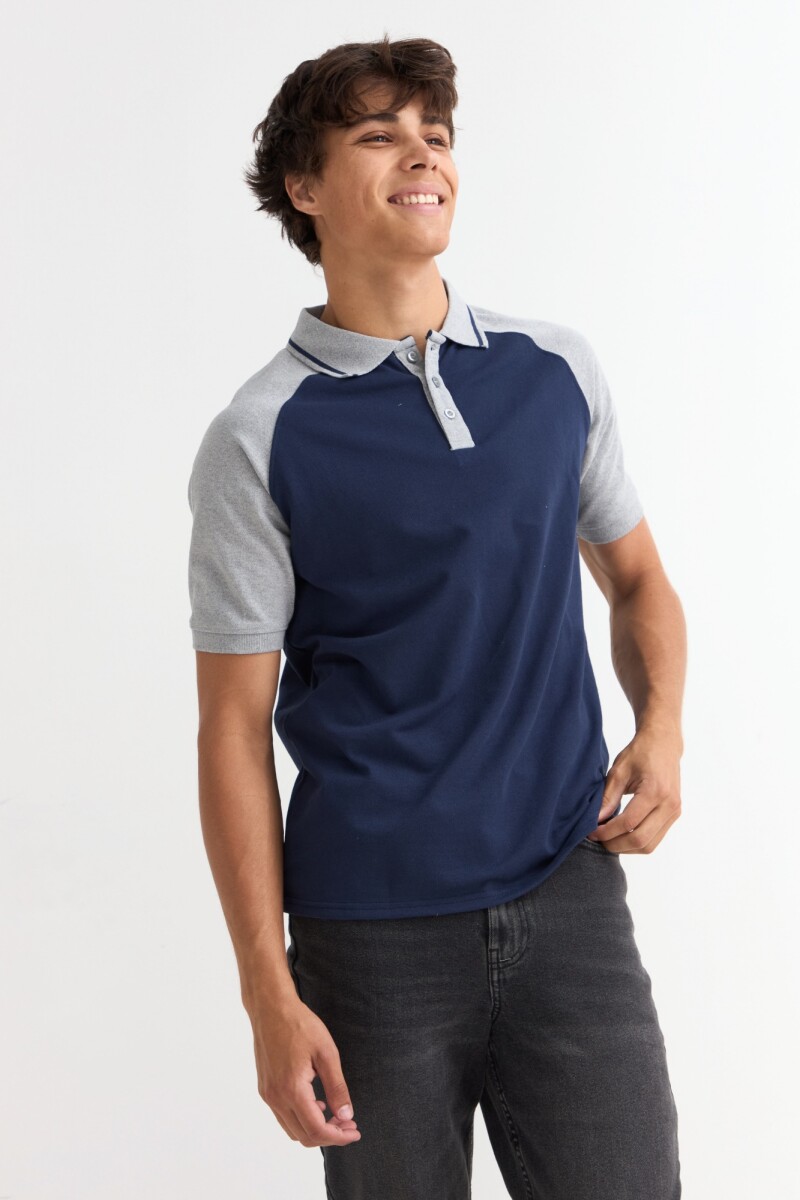 Remera polo manga corta combinada AZUL