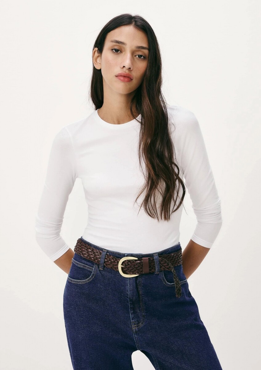 CAMISETA BÁSICA MANGA LARGA CON ELASTANO - BLANCO 
