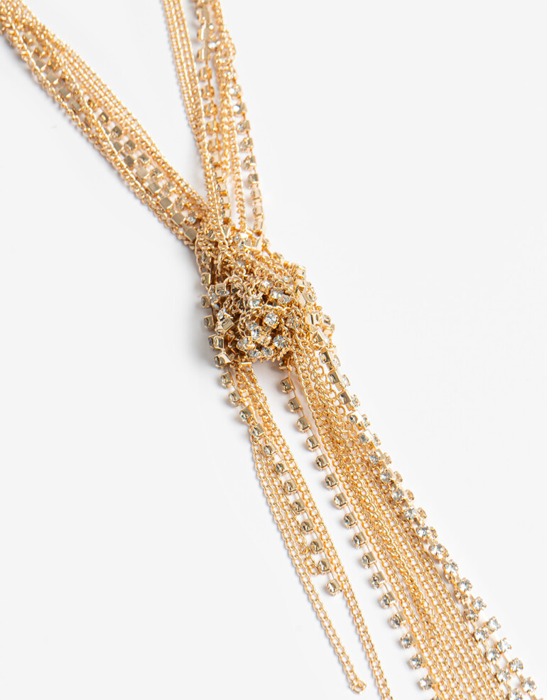 Collares Largos Strass Collar Cadenas Y Strass - Dorado
