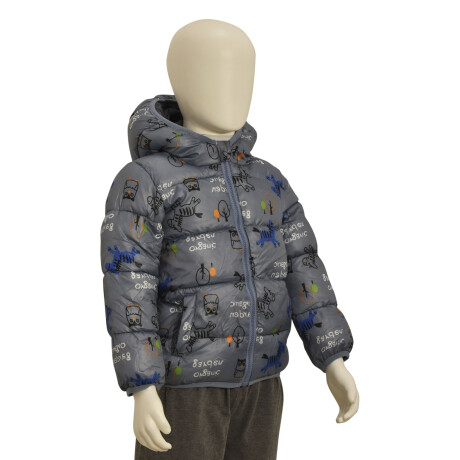 Campera Infantil Acolchonada de Abrigo en Nylon con Capucha Gris Cebra/búho