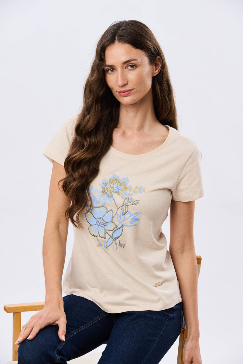 REMERA ESTAMPADA DE ALGODÓN - Beige 