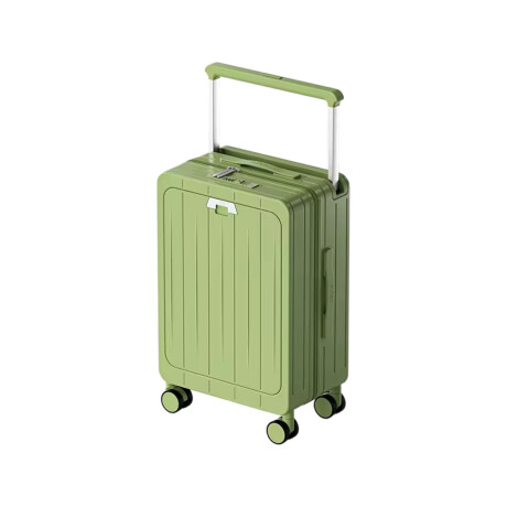 Valija carry on rí­gida con apertura delantera y cargador USB Verde