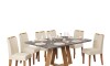 Juego De Comedor - 6 Sillas + Mesa Vidrio - Celeste Blanco / gris