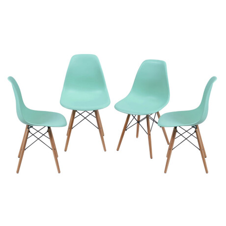 Kit x4 Silla Eames DKR Base En Madera Verde Agua