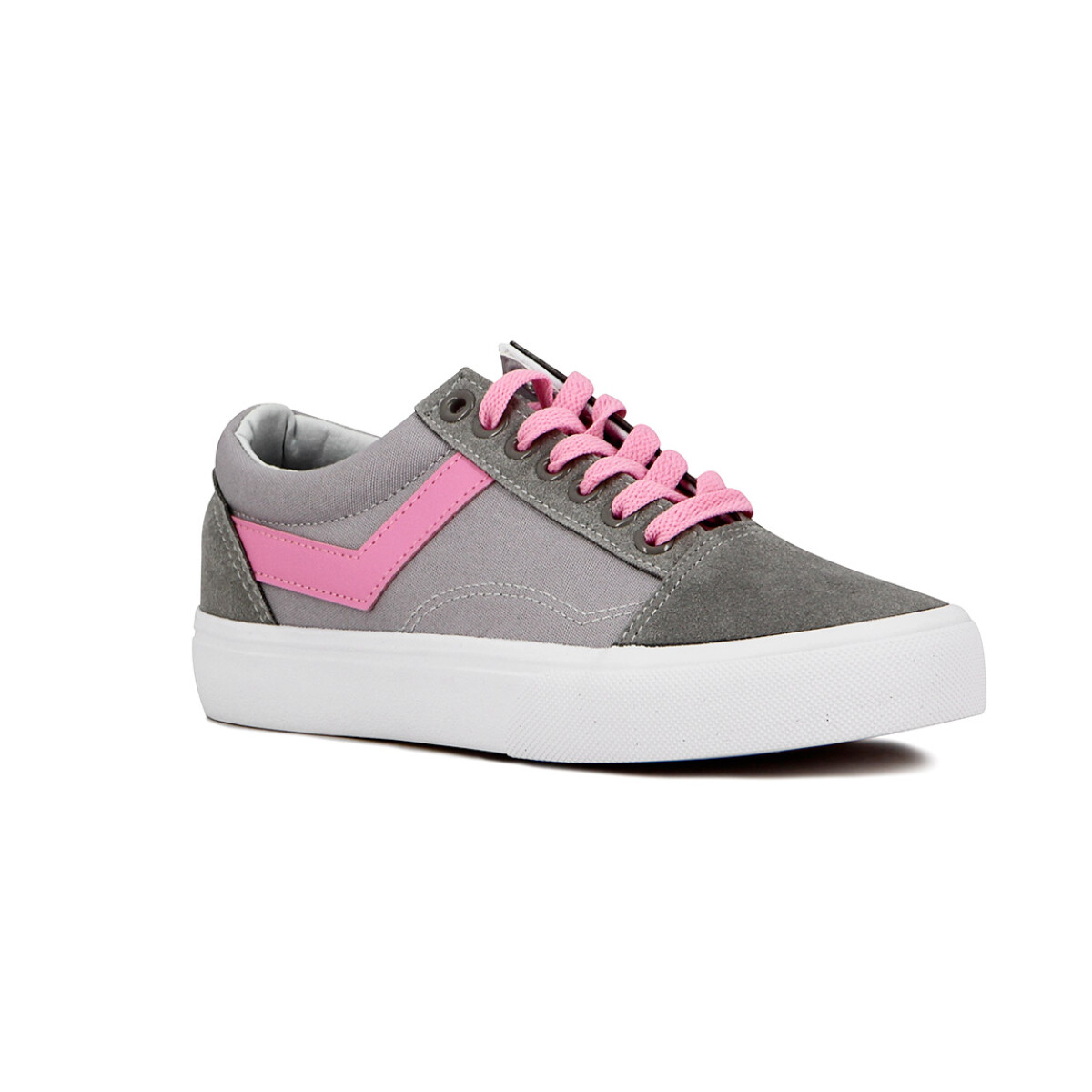 Pony Champion Old School Casual Lona-Gamuza Gris/Rosado - Gris-Rosado 