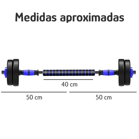 Set Fitness Mancuernas Barra Discos 20kg + Pesa Rusa 9kg Azul
