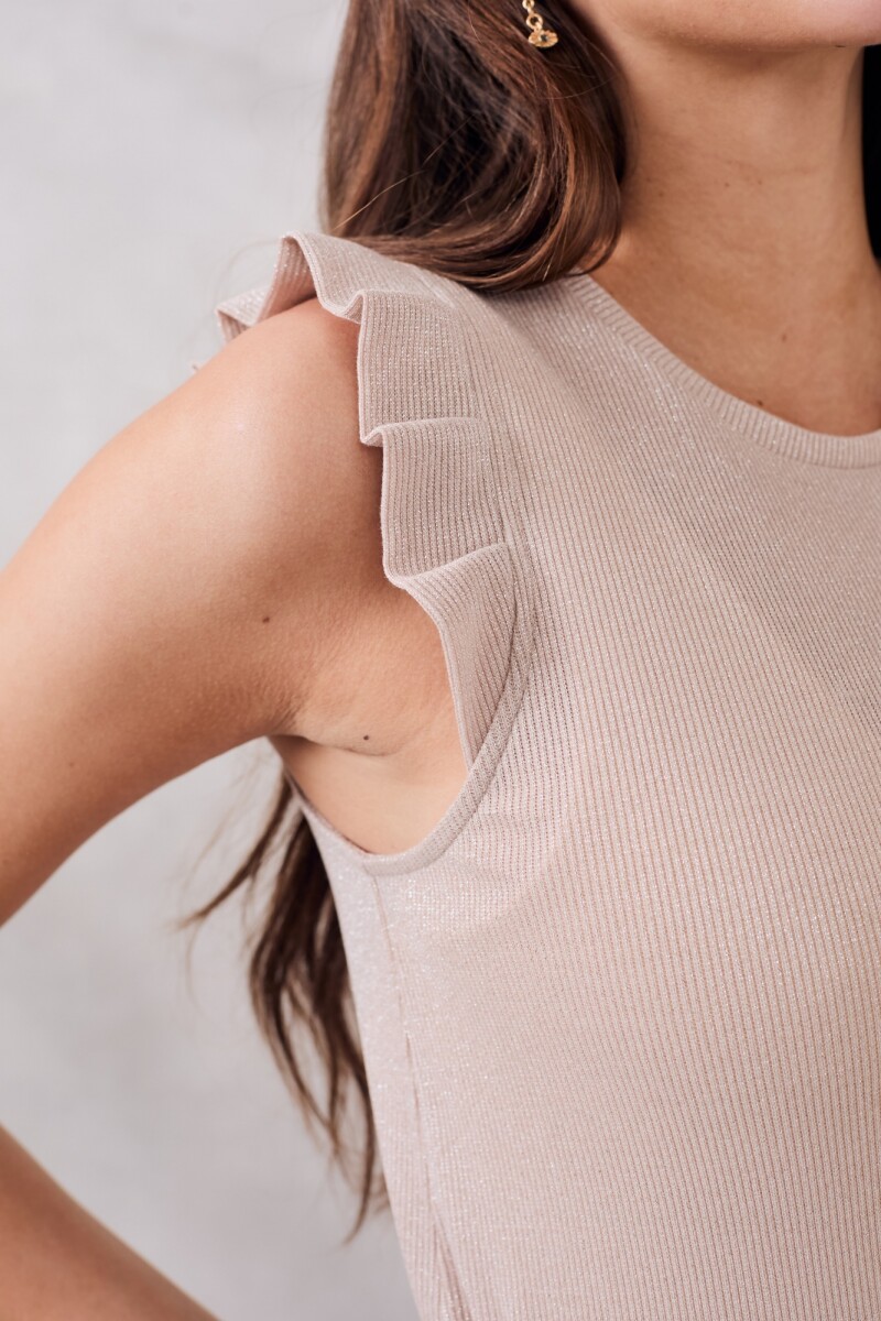 Musculosa Manga Tablitas Lurex Crudo