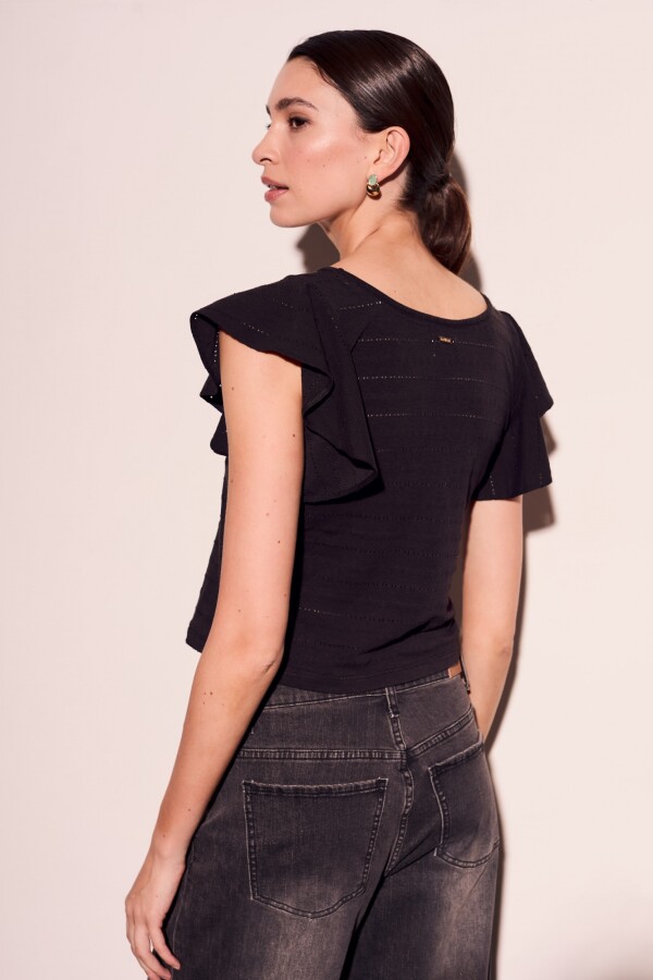 Top Texturado Manga Volado Negro
