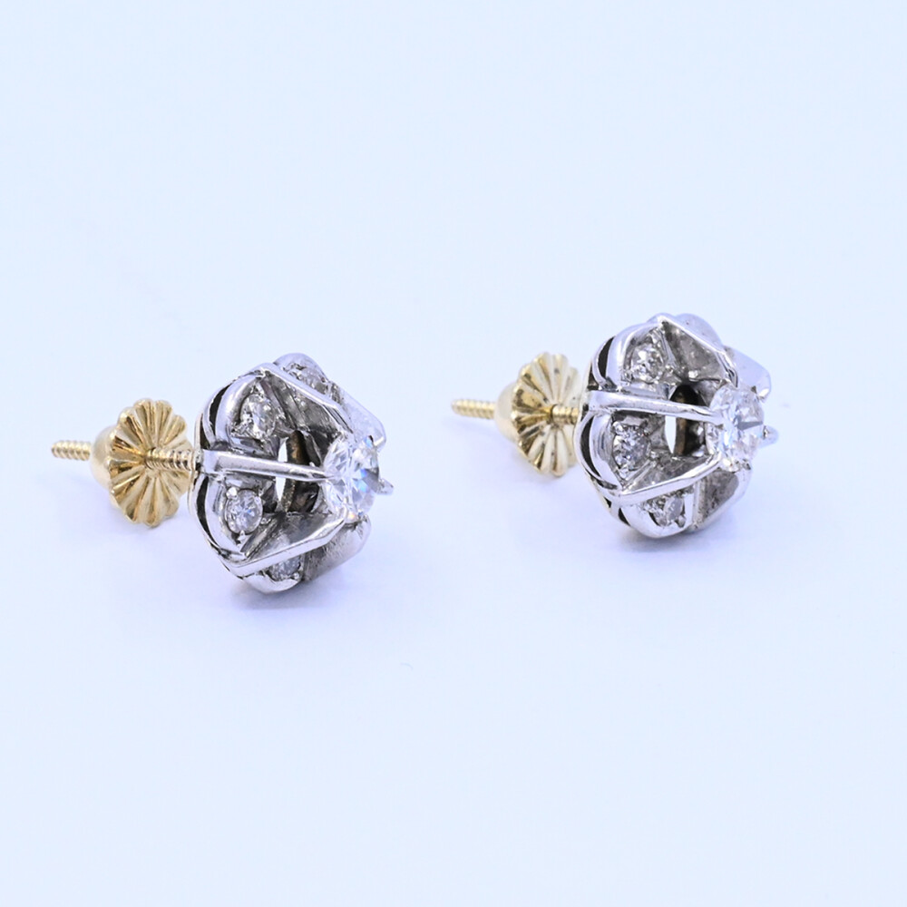 Caravanas antiguas oro 18k 2 tonos con brillantes. Caravanas antiguas oro 18k 2 tonos con brillantes.