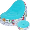 Sillón Inflable Con Puff Sofá Con Apoyapies Celeste