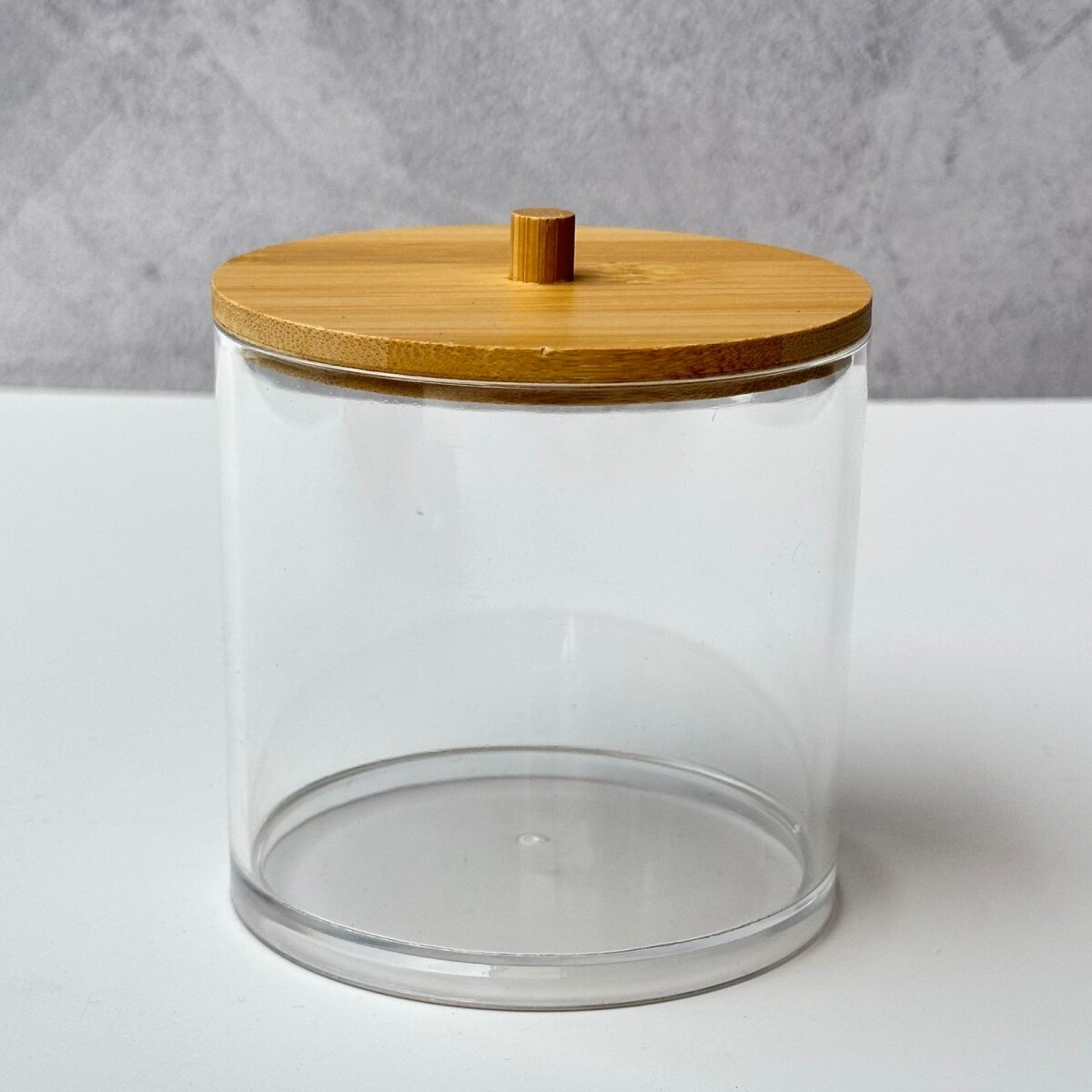 Frasco Organizador Acrilico Tapa Bambu Diametro 9cm x Alto 11cm 