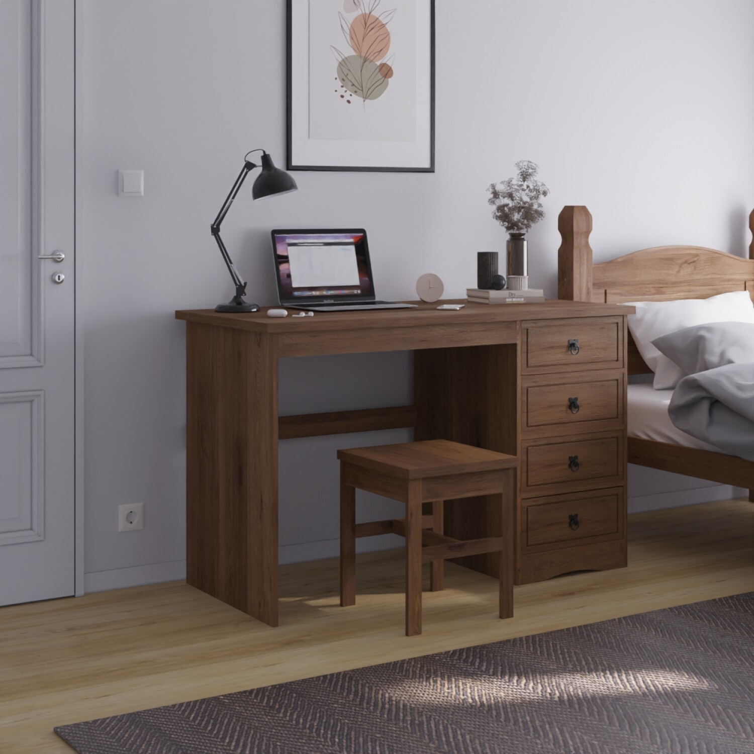 Cómoda para dormitorio, despacho, 4 cajones diseño blanco madera