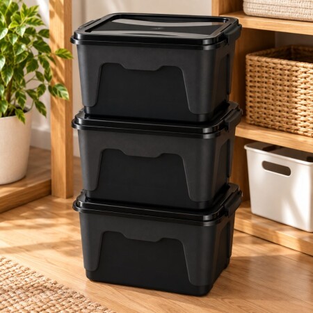 Combo Caja Organizadora Rischioto 20 litros x 3unds Negro Combo Caja Organizadora Rischioto 20 litros x 3unds Negro