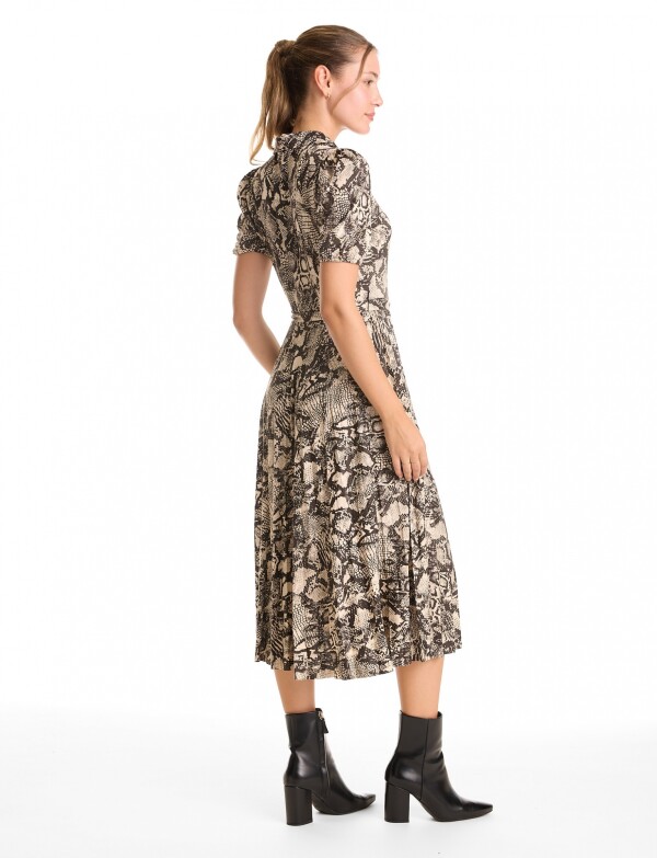 Vestido Midi Animal Print NEGRO/BEIGE