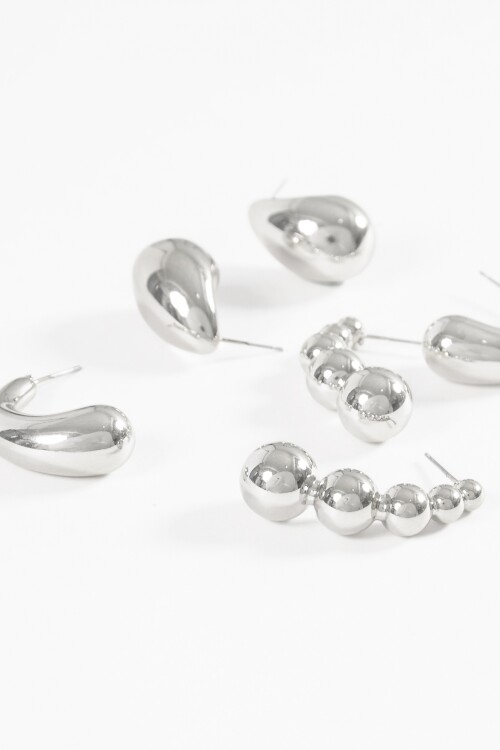 Set de aros gota bold plateado
