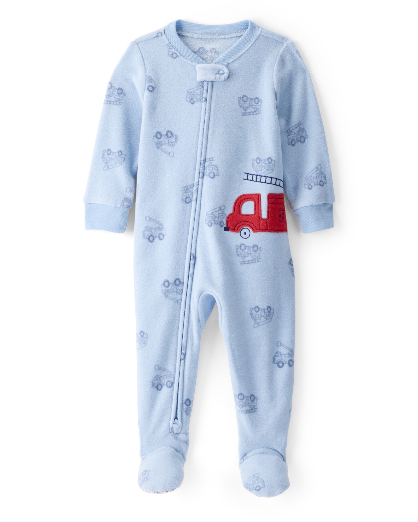 Pijama una pieza de micropolar, con pie, diseño bomberos Sin color