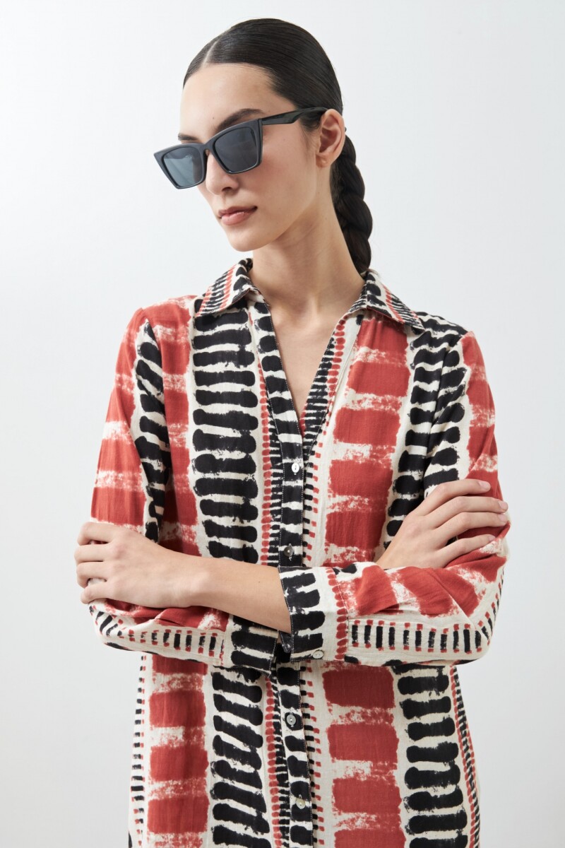 Vestido estampado abstracto beige
