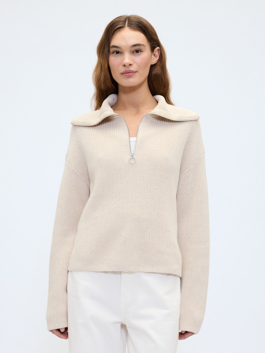 Buzo Medio Cierre Algodón Mujer - Milk 