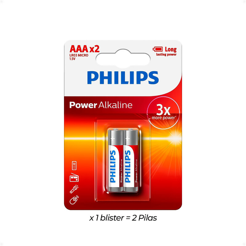 Pilas Alcalinas AAA Philips Blíster Pack de 2 Unidades Pilas Alcalinas AAA Philips Blíster Pack de 2 Unidades