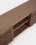 Mueble TV Beyla 2 puertas de chapa y madera maciza de fresno con acabado tono nogal 180 x 49,5 cm Mueble TV Beyla 2 puertas de chapa y madera maciza de fresno con acabado tono nogal 180 x 49,5 cm