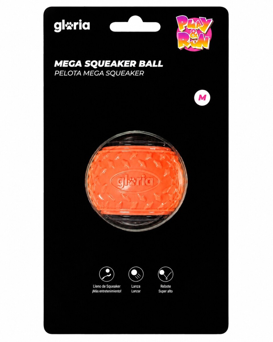 PELOTA PARA PERROS PLAY AND RUN MEGA SQUEAKER NARANJA/GRIS L 