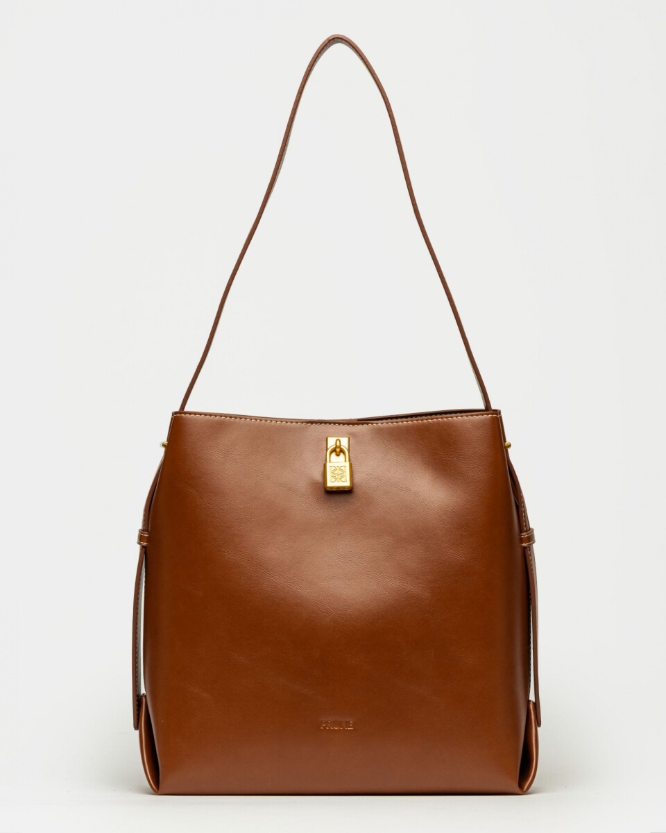 Bolso The Lock en efecto cuero liso - Tabaco 