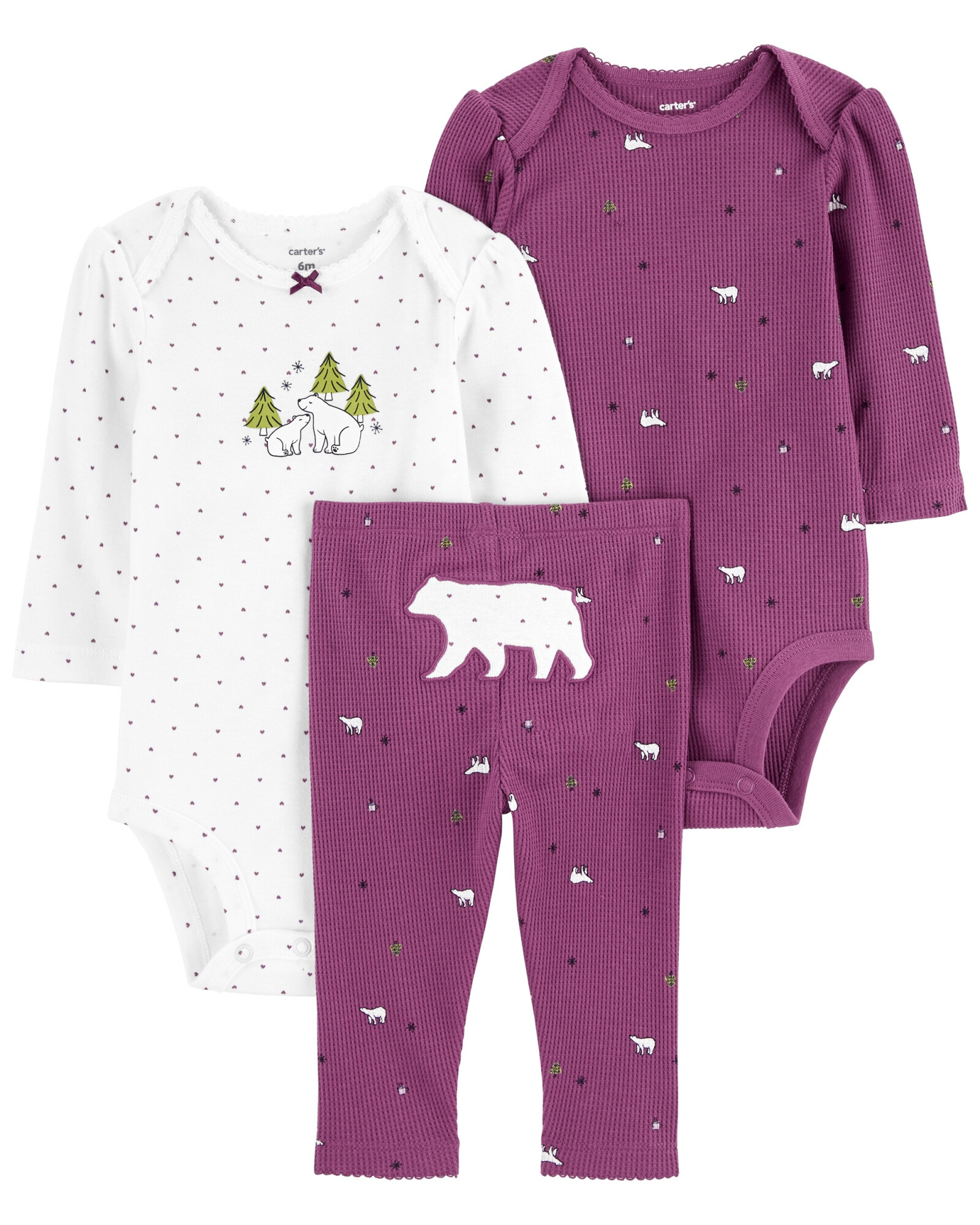 Set tres piezas de algodón, pantalón y bodies, diseño oso Set tres piezas de algodón, pantalón y bodies, diseño oso