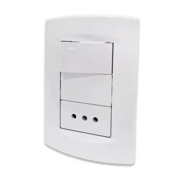 PLAQUETA INTERUPTOR UNIPOLAR + TOMA 3 EN LINEA BLANCO SICA Plaqueta Interuptor Unipolar + Toma 3 En Linea Blanco Sica