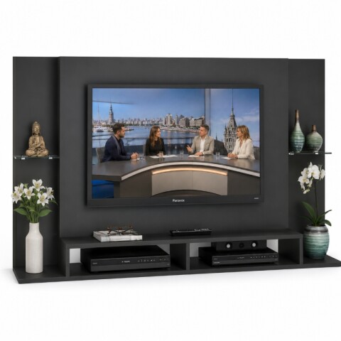 Rack Flotante Tv 60 Pulgadas Grafito - Con Estantes De Vidrio Y Pasacables Rack Flotante Tv 60 Pulgadas Grafito - Con Estantes De Vidrio Y Pasacables