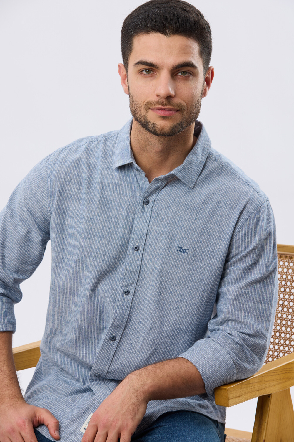 CAMISA RAYADA DE LINO Denim