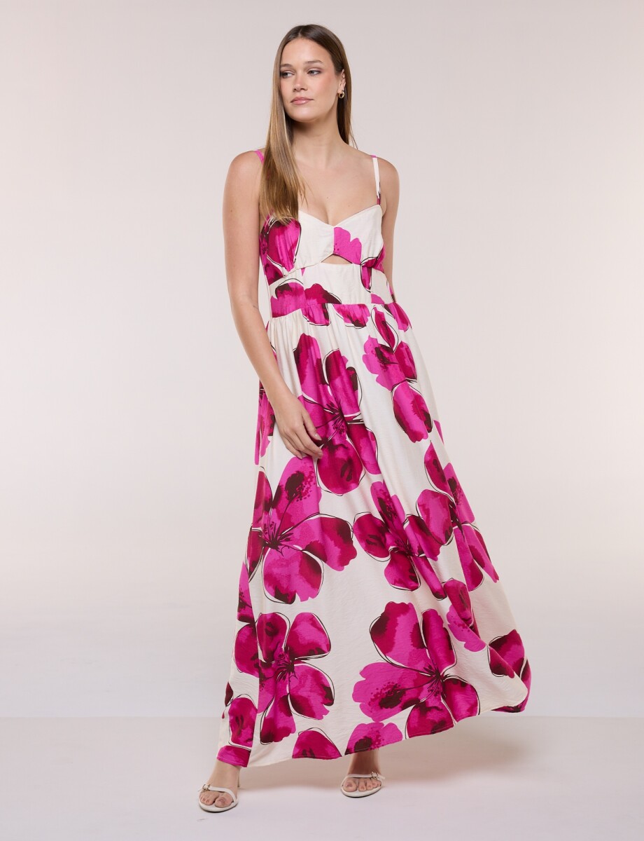 Vestido Maxi Flores - Fucsia/multi 