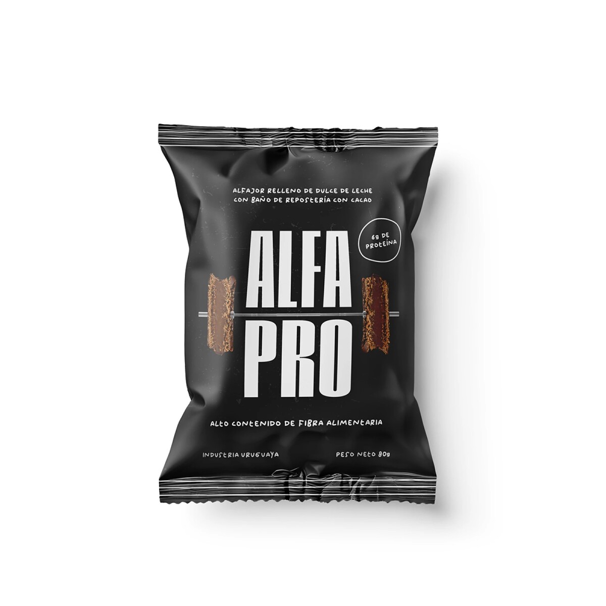 Alfapro Alfajor Protéico Reducido en calorías Chocolate negro Caja x 8 unidades 