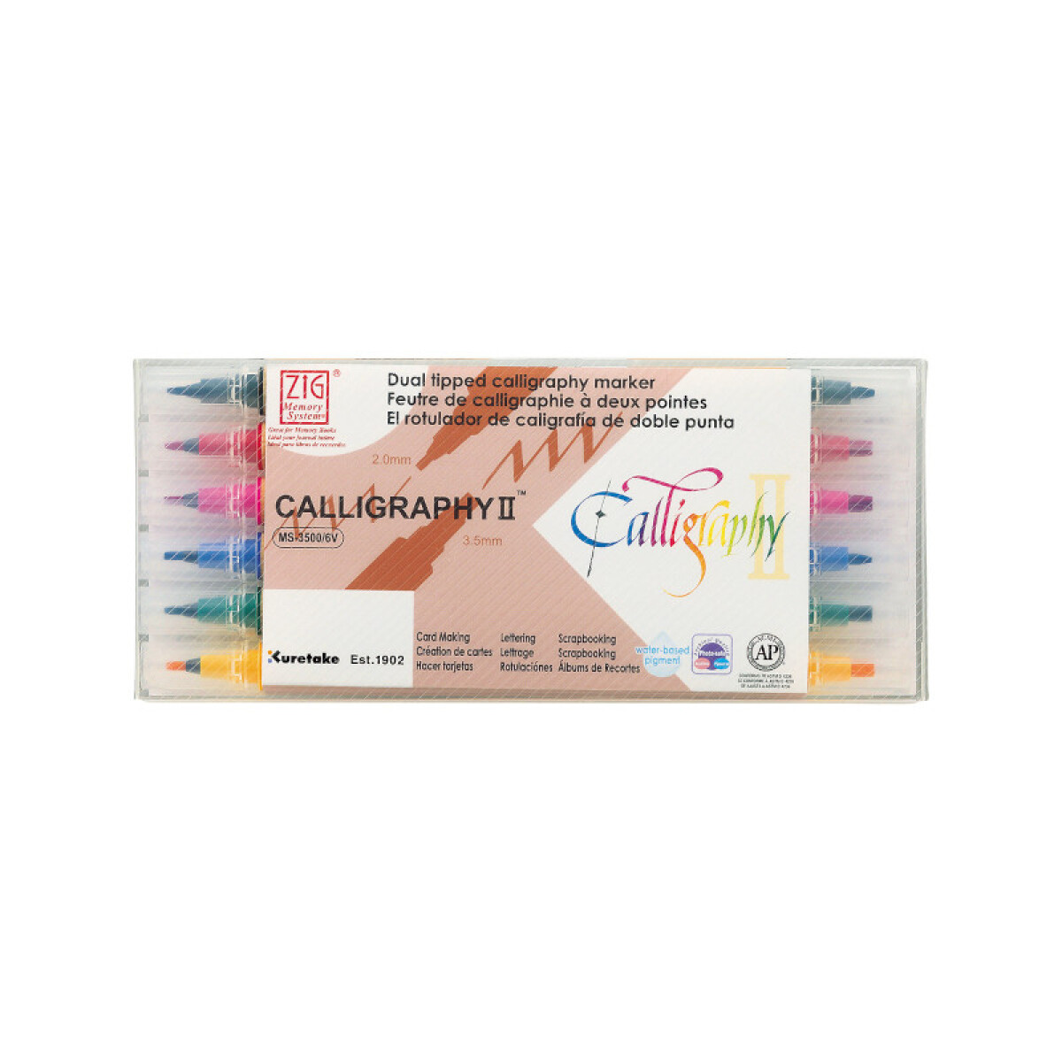 Marcadores doble punta para Caligrafía - ZIG - 6 colores 