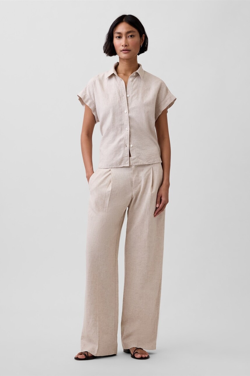 Camisa Lino Marga Corta Mujer Flax Linen