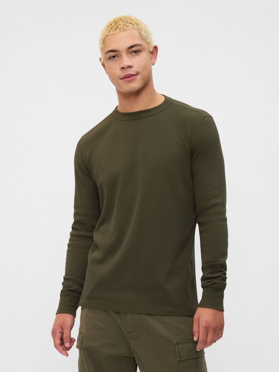 Remera Waffle Manga Larga Hombre - Olive Night 