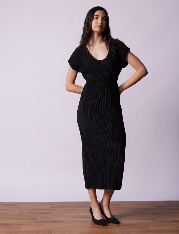 Vestido Midi Plisado NEGRO