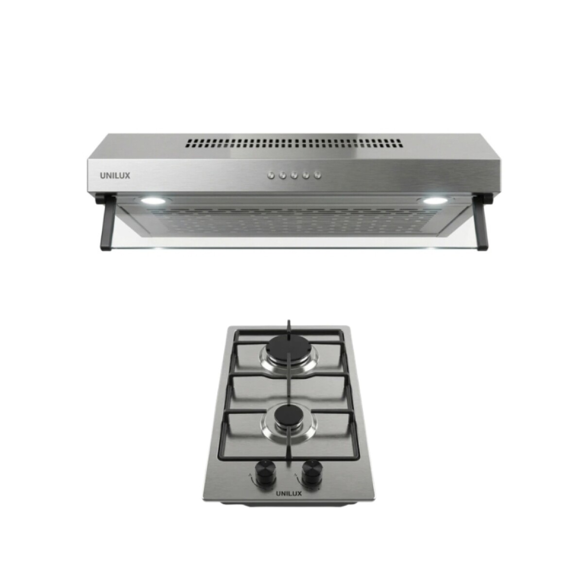 Pack De Extractor Purificador Nubia + Anafe A Gas Vulcano Duo 2 Acero Inoxidable 