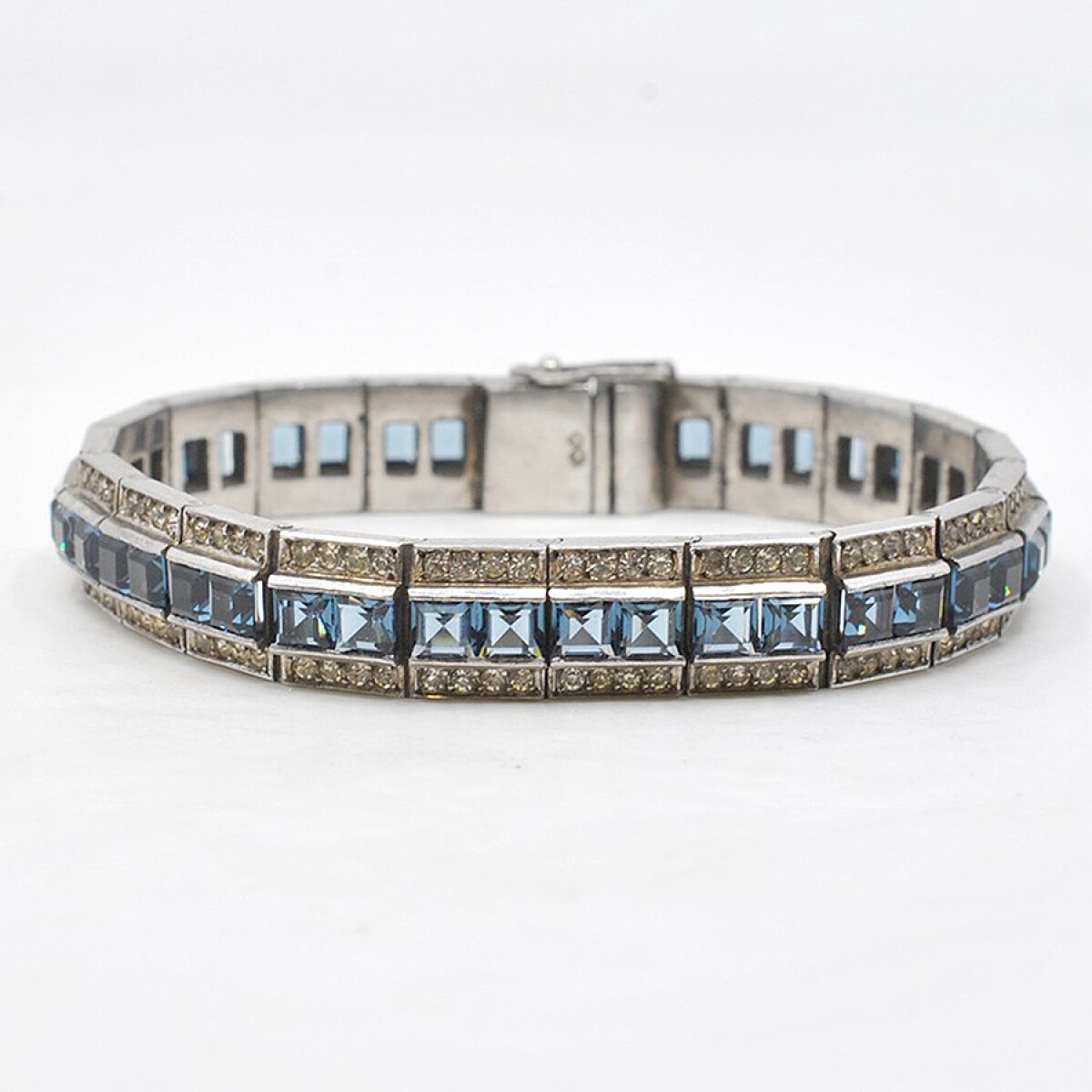 Magnifica Pulsera Antigua En Plata Y Piedras Sinteticas Con Punzon Frances. Circa 1880-1920'S Aprox. 
