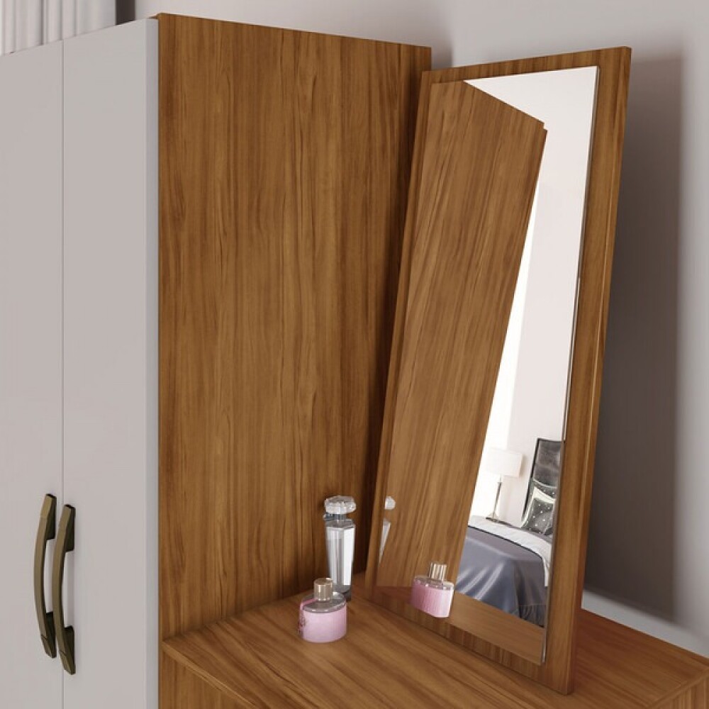 CÓMODA CAJONERA GUARDARROPA 3 CAJONES 2 PUERTAS CON ESPEJO CAFE