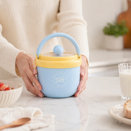 Vianda con cuchara plegable Celeste