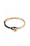 PULSERA SEMIRÍGIDA DE ALEACIÓN DE METALES BAÑADA EN ORO 18K CON CUERO MARRÓN Pulsera