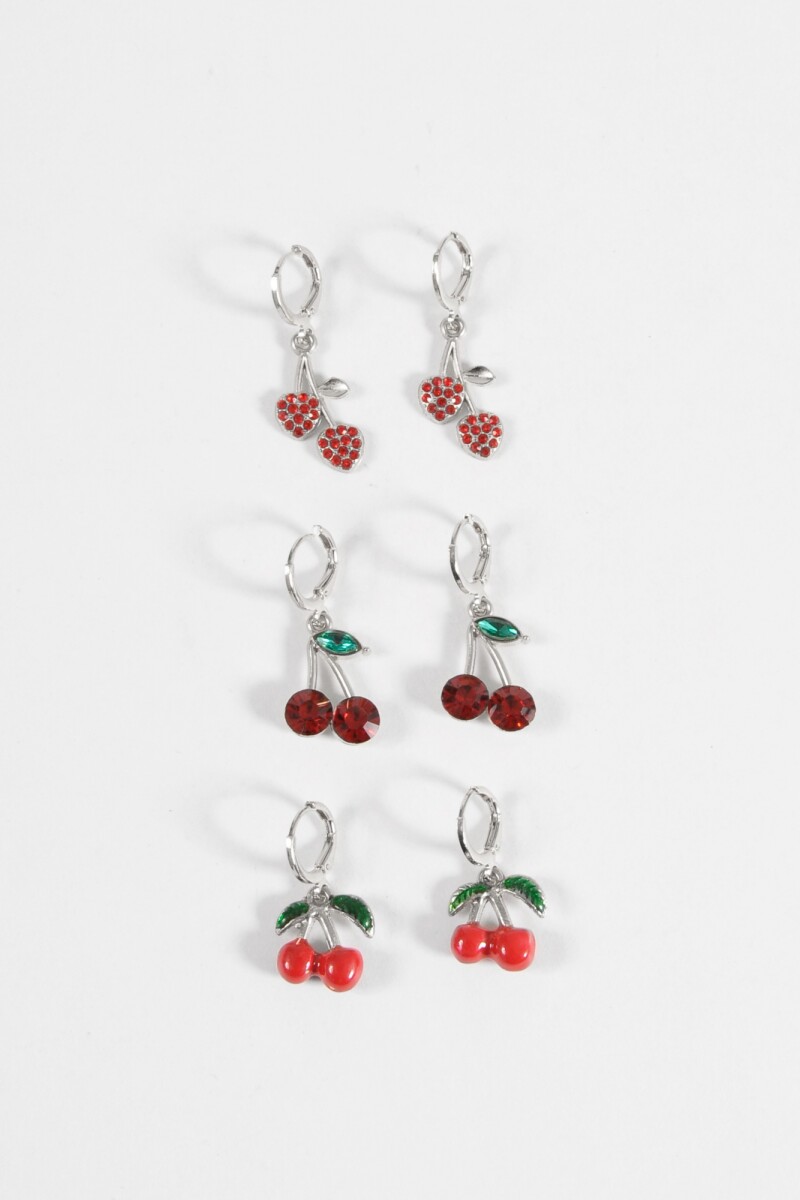 Set de aros dije cherry plateado
