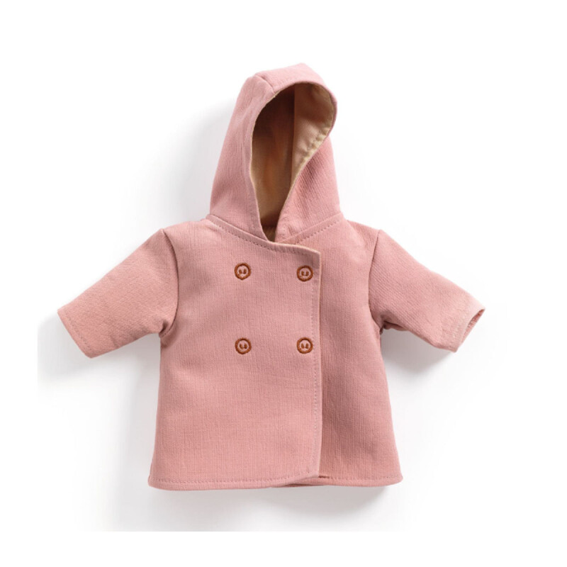 Ropa para muñeca abrigo rosa con capucha para muñecas Pomea de 30 a 32 cm Djeco Ropa para muñeca abrigo rosa con capucha para muñecas Pomea de 30 a 32 cm Djeco