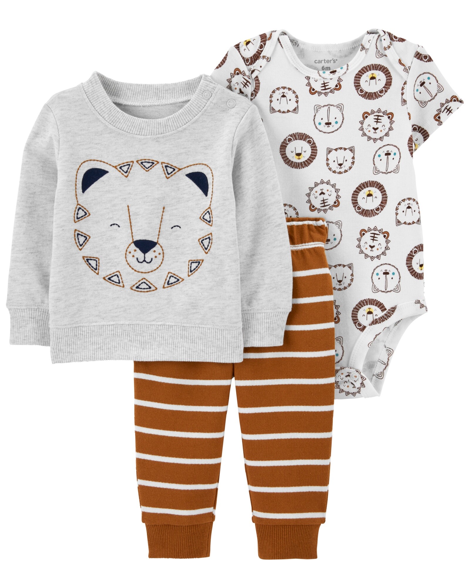 Set tres piezas de algodón, pantalón, buzo y body, diseño tigre Sin color