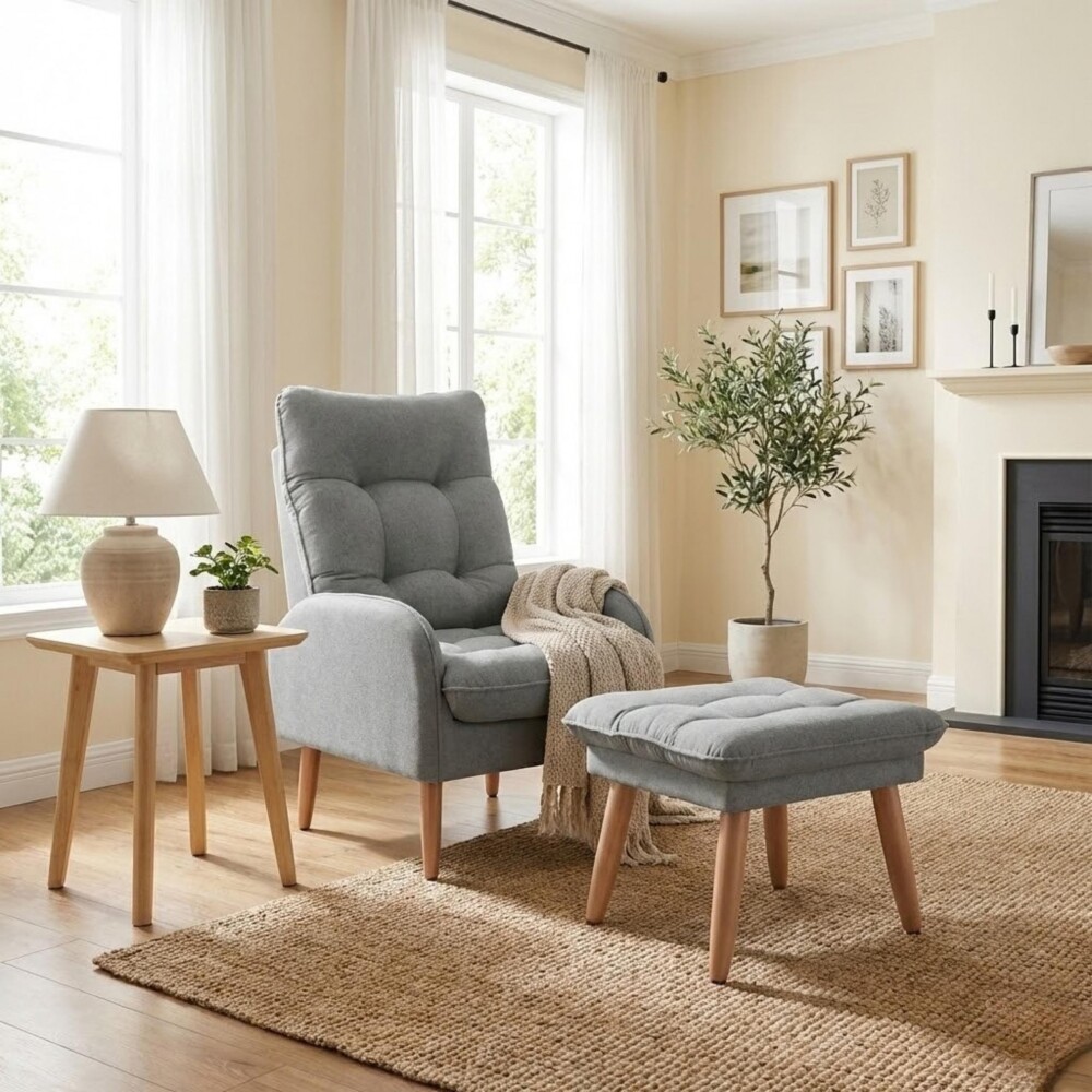 Butaca 1 Cuerpo Living + Puf - Nantes Gris