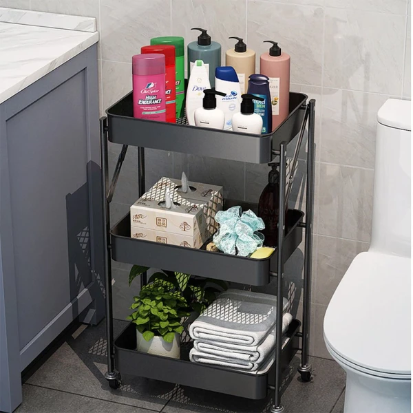 Carro Organizador 3 Estantes Con Ruedas Multiuso Plegable Color Variante Negro
