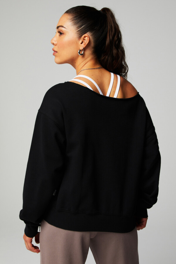 Polera Year Round Terry Off Shoulder Sweatshirt Mujer Black
