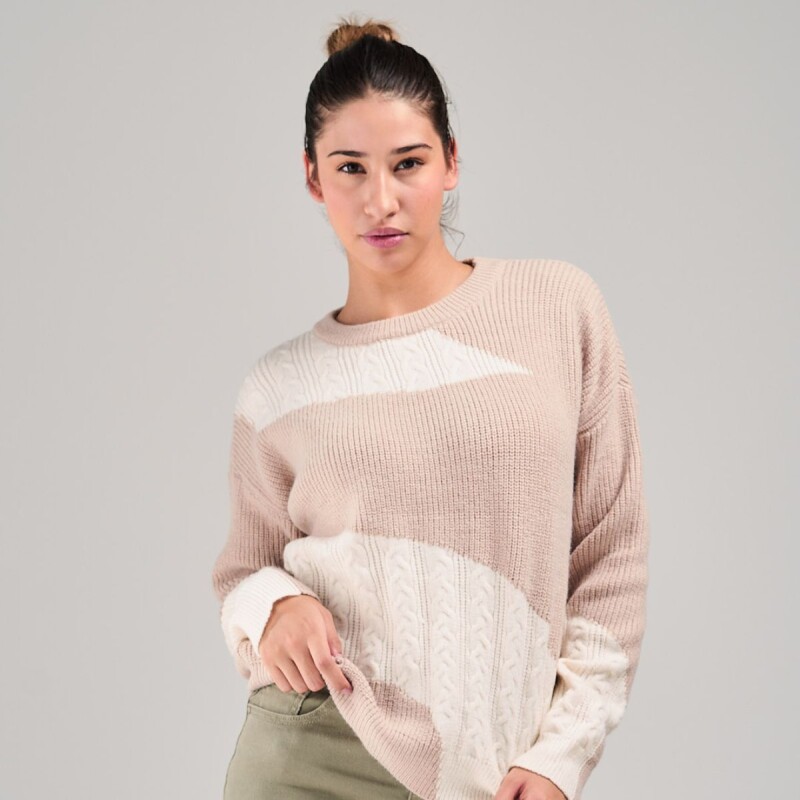 Buzo tejido Slowly Beige/rosa