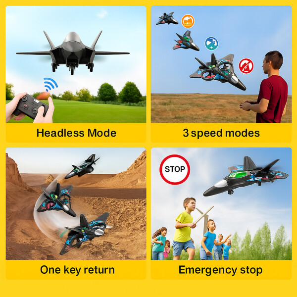 Avión Drone Jet Control Remoto 360° Recargable Espuma 2 Bats Color Azul