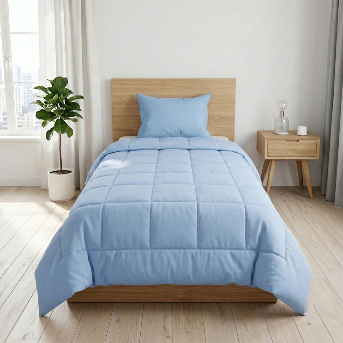 Acolchado 1 Plaza Doble Faz Microfibra Térmico 150 x 230cm - Azul 